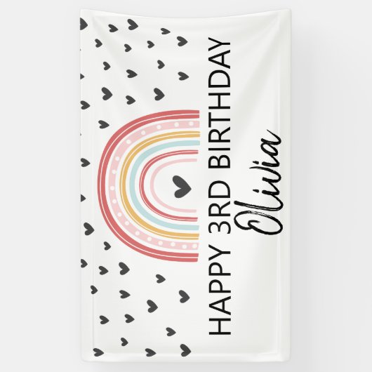 レインボーとハートの誕生日パーティバナー 横断幕 (縦)