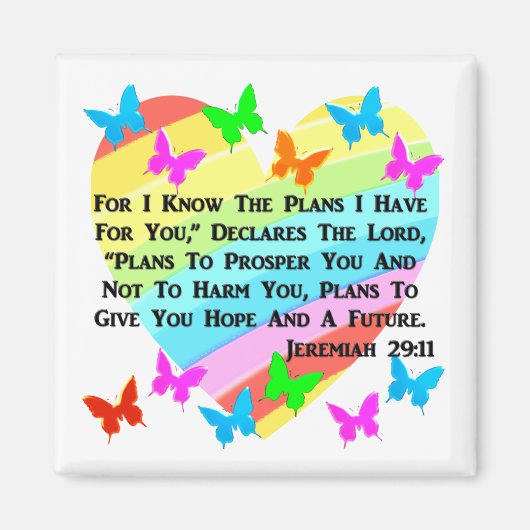 レインボーとハートエレミヤ29:11 マグネット (正面)