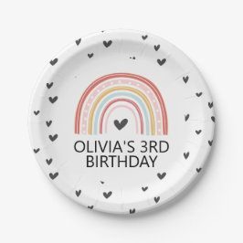 レインボーとハートバースデーパーティープレート ペーパープレート