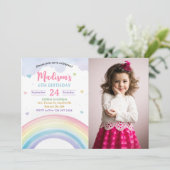 レインボーとハートフォト誕生日 招待状 (スタンド正面)