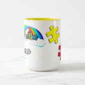 レインボーとパズル誇りを持った自閉症ママ ツートーンマグカップ (中央)
