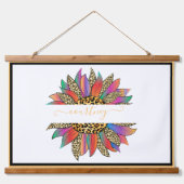 レインボーとヒョウのヒマワリパーソナライズされたハギン 吊り下げ型タペストリー (正面)