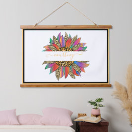 レインボーとヒョウのヒマワリパーソナライズされたハギン 吊り下げ型タペストリー