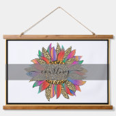 レインボーとヒョウのヒマワリパーソナライズされたハギン 吊り下げ型タペストリー (正面)