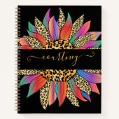 レインボーとヒョウのプリントノーパーソナライズされたト ノートブック (正面)