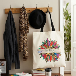 レインボーとヒョウのプリントパーソナライズされたトートバッグ トートバッグ