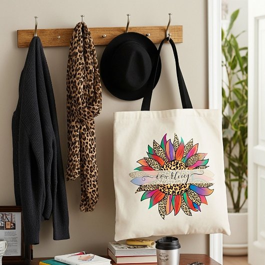 レインボーとヒョウのプリントパーソナライズされたトートバッグ トートバッグ