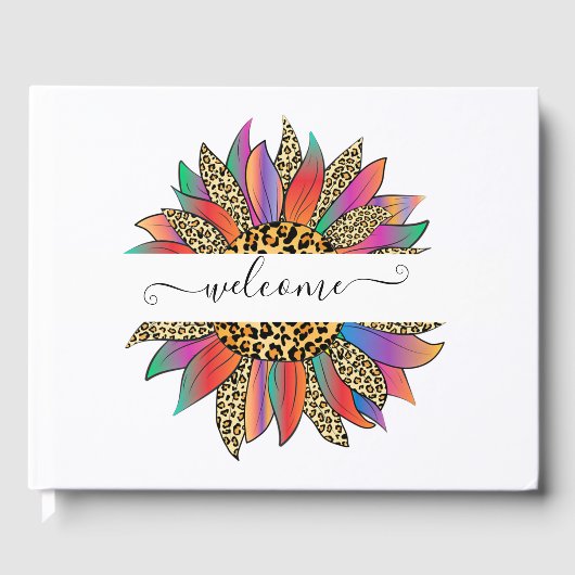 レインボーとヒョウの印パーソナライズされた刷 ゲストブック (正面)