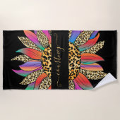 レインボーとヒョウの印パーソナライズされた刷 ビーチタオル (正面)