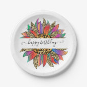 レインボーとヒョウ柄のカスタマイズ可能な   ペーパープレート (正面)