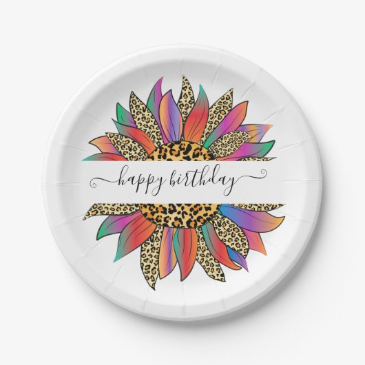 レインボーとヒョウ柄のカスタマイズ可能な   ペーパープレート (正面)