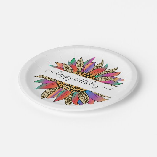 レインボーとヒョウ柄のカスタマイズ可能な   ペーパープレート (アングル)