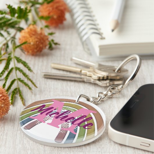 レインボーとフェイク紙テクス素朴名前をカスタムする キーホルダー (正面右)