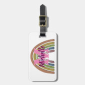 レインボーとフェイク紙テクス素朴名前をカスタムする ラゲッジタグ (正面縦)