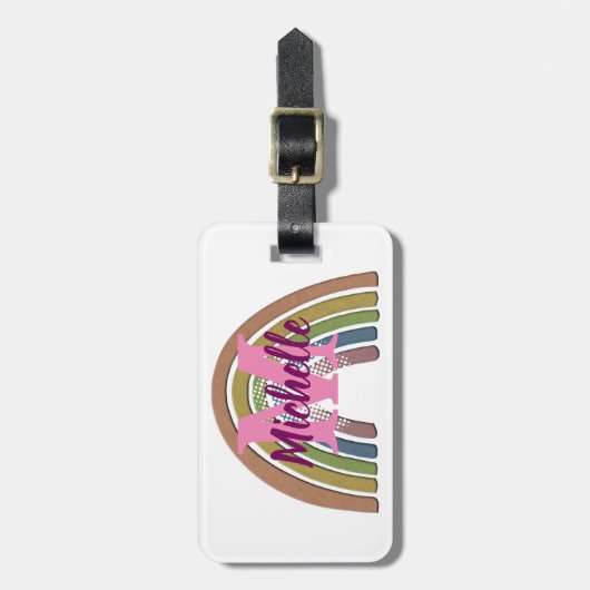 レインボーとフェイク紙テクス素朴名前をカスタムする ラゲッジタグ (正面縦)
