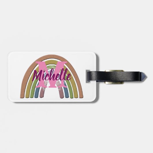 レインボーとフェイク紙テクス素朴名前をカスタムする ラゲッジタグ (裏面横)