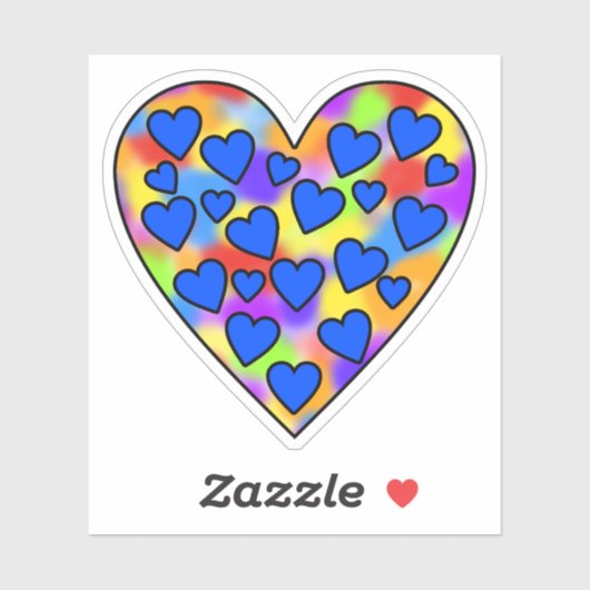 レインボーとブルーのハートのハート シール (シート)