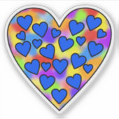 レインボーとブルーのハートのハート シール (正面)