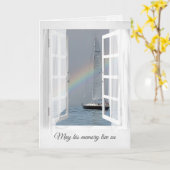 レインボーと帆船悔やみや弔慰 カード (黄色い花)