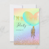 レインボーと金ゴールドとピンクの誕生日パーティーの招待 招待状 (正面)