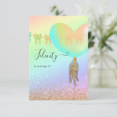 レインボーと金ゴールドとピンクの誕生日パーティーの招待 招待状 (スタンド正面)