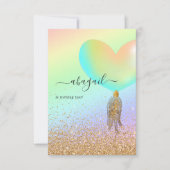 レインボーと金ゴールドとピンクの誕生日パーティーの招待 招待状 (正面)