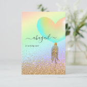 レインボーと金ゴールドとピンクの誕生日パーティーの招待 招待状 (スタンド正面)