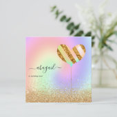 レインボーと金ゴールドとピンクの誕生日パーティーの招待 招待状 (スタンド正面)