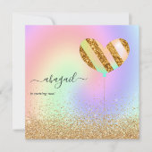 レインボーと金ゴールドとピンクの誕生日パーティーの招待 招待状 (正面)
