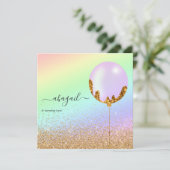 レインボーと金ゴールドとピンクの誕生日パーティーの招待 招待状 (スタンド正面)