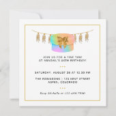 レインボーと金ゴールドとピンクの誕生日パーティーの招待 招待状 (裏面)