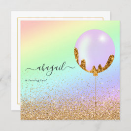 レインボーと金ゴールドとピンクの誕生日パーティーの招待 招待状