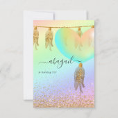 レインボーと金ゴールドとピンクの誕生日パーティー 招待状 (正面)