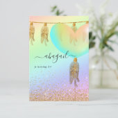 レインボーと金ゴールドとピンクの誕生日パーティー 招待状 (スタンド正面)