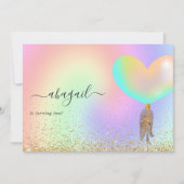 レインボーと金ゴールドとピンクの誕生日パーティー 招待状 (正面)