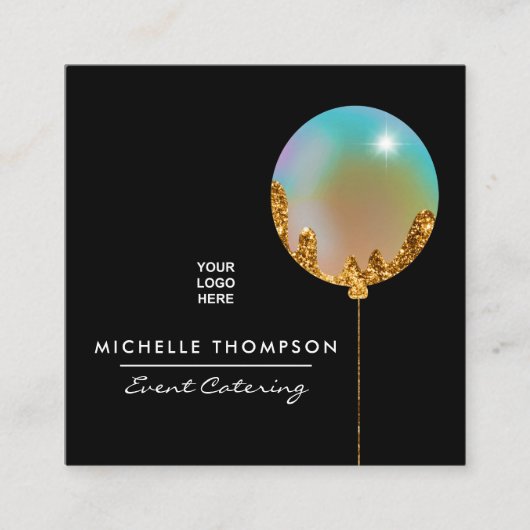 レインボーと金ゴールドの名刺 スクエア名刺 (正面)