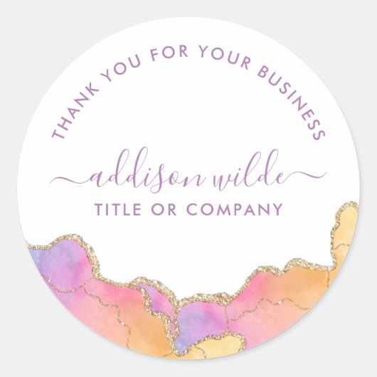 レインボーと金ゴールドの水の色Agateありがとう ラウンドシール (正面)