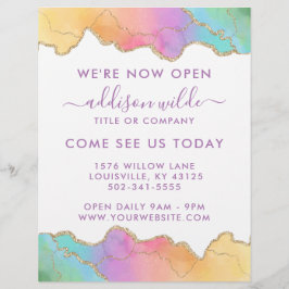 レインボーと金ゴールドの水彩瑪瑙ビジネスのオープン チラシ