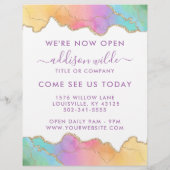 レインボーと金ゴールドの水彩瑪瑙ビジネスのオープン チラシ (裏面)