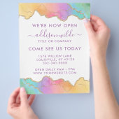 レインボーと金ゴールドの水彩瑪瑙ビジネスのオープン チラシ (手)