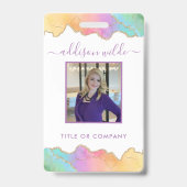 レインボーと金ゴールドの水彩瑪瑙ビジネス バッジ (正面)