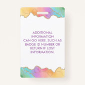 レインボーと金ゴールドの水彩瑪瑙ビジネス バッジ (裏面)