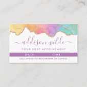 レインボーと金ゴールドの水彩瑪瑙ビジネス 予約カード (正面)