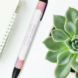 レインボーと金ゴールドの水彩瑪瑙ビジネス 黒ボールペン