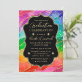 レインボーと金ゴールドグリッターアルコールインクの卒業 招待状 (スタンド正面)