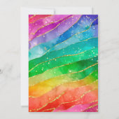 レインボーと金ゴールドグリッターアルコールインクの卒業 招待状 (裏面)