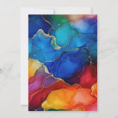 レインボーと金ゴールドグリッターアルコールインク21歳の誕生日 招待状 (裏面)