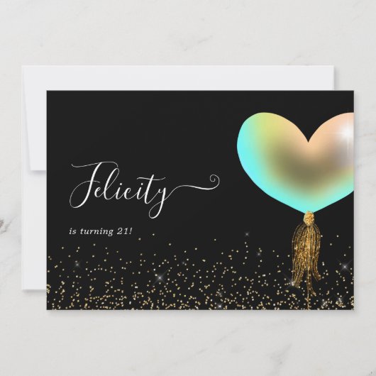 レインボーと金ゴールド誕生日パーティーへの招待 招待状 (正面)