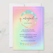 レインボーと金ゴールド誕生日パーティーへの招待 招待状 (正面)