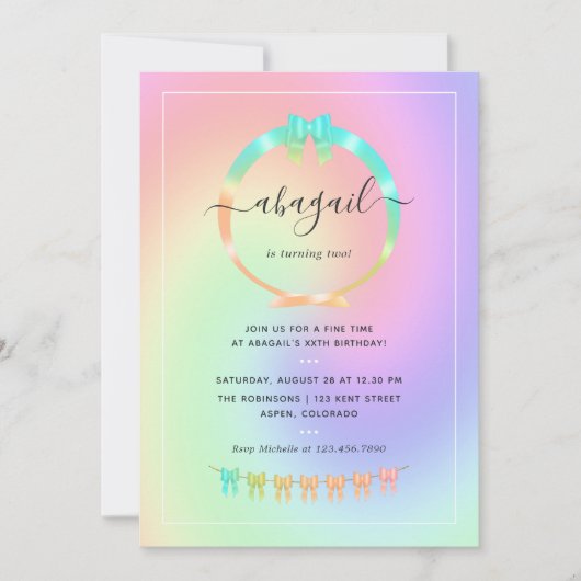 レインボーと金ゴールド誕生日パーティーへの招待 招待状 (正面)